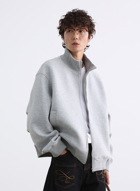 吾一白春秋2026新款男生宽松简约空气层立领夹克男士百搭休闲外套