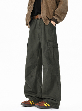 吾一白春秋季2026新款美式复古宽松阔腿工装裤男士直筒情侣休闲裤