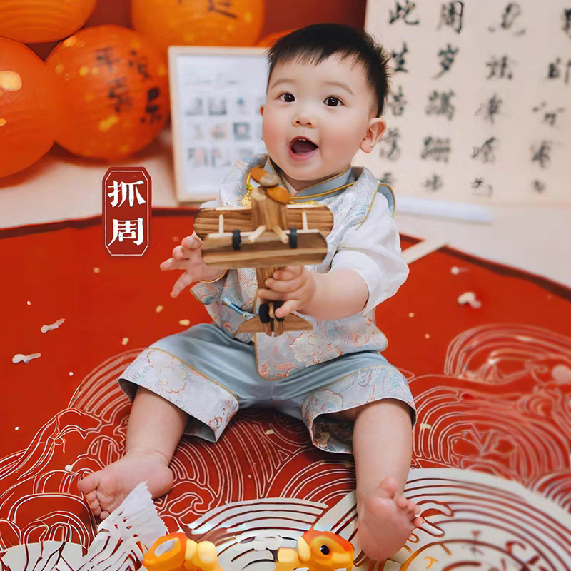 周岁礼服男宝宝中式秋季男童生日宴抓周服中国风拜年服儿童唐装秋