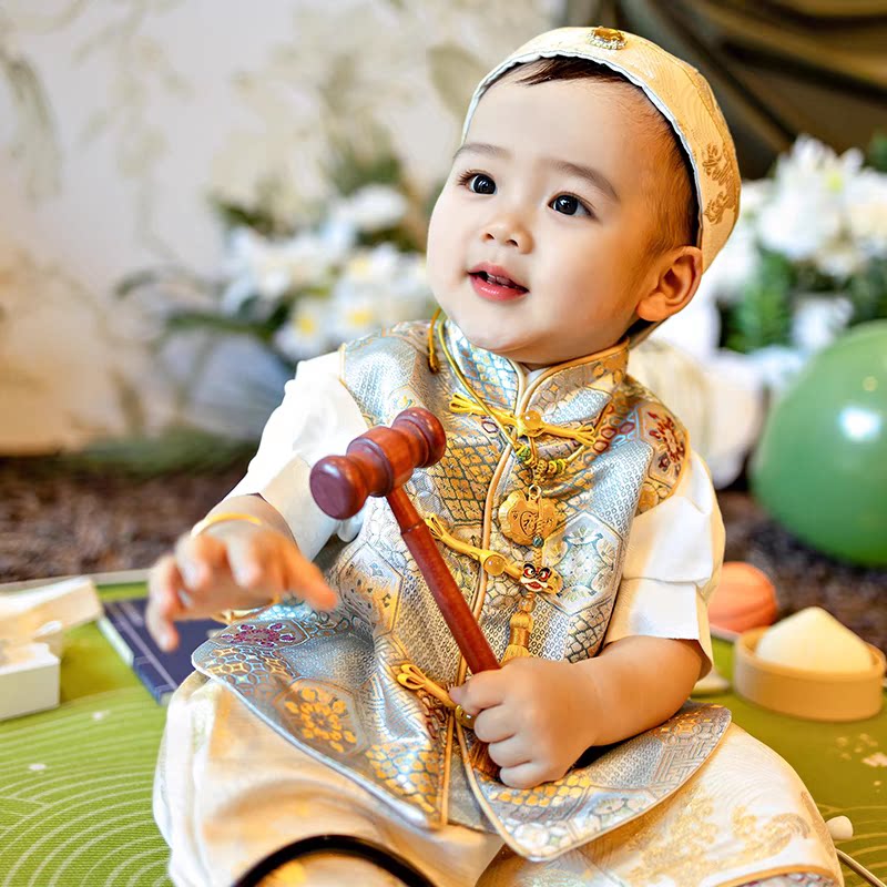 周岁礼服男宝宝抓周唐装中式婴儿童夏季秋季百天生日宴衣服中国风