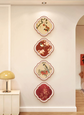 中古风梅兰竹菊客厅挂画画高级红色走廊过道壁画画法式覆古玄关装