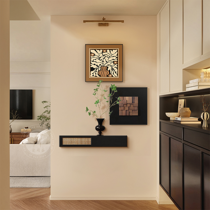 意式极简入户玄关挂画高级感卧室壁画法式中古风客厅大白墙装饰画