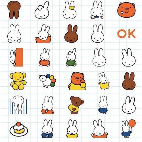 128张卡通可爱米菲兔贴纸儿童奖励趣味玩贴笔记本行李箱装饰防水