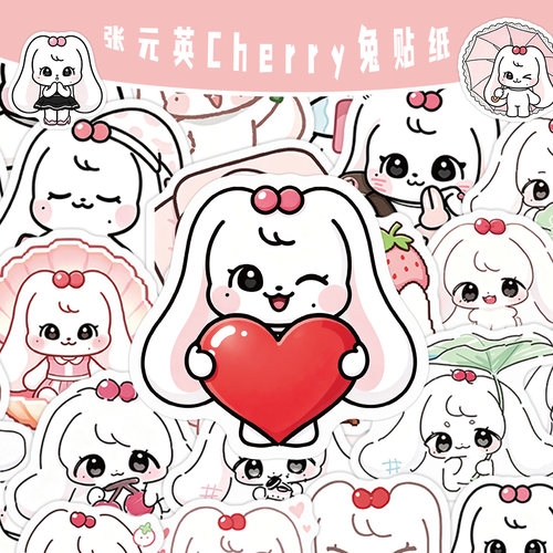 420张爱豆张元英Cherry切莉小兔子贴纸IVE女团成员周边ins风贴画