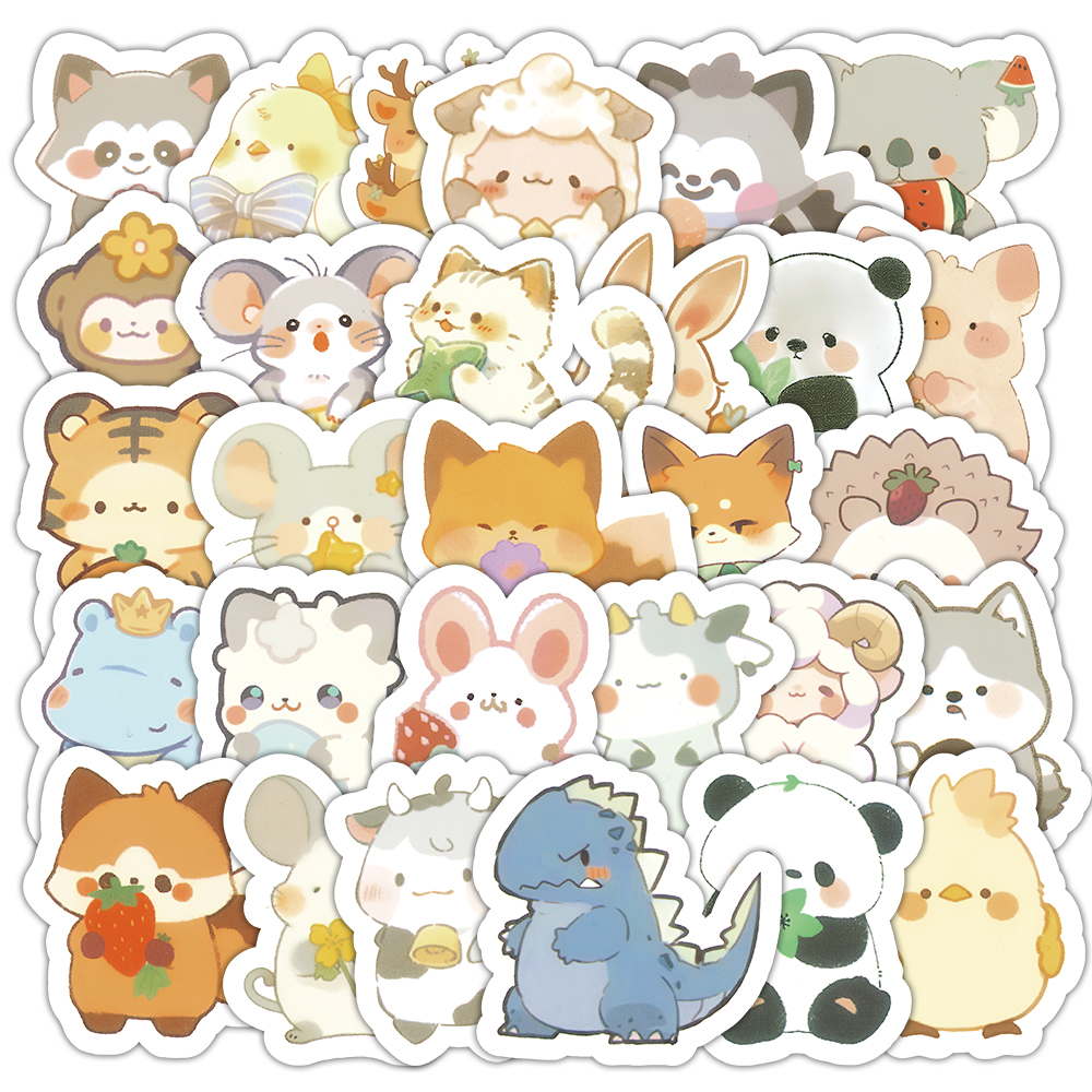 100张Q版小动物贴纸可爱卡通小老鼠浣熊小兔子装饰手机壳防水贴画