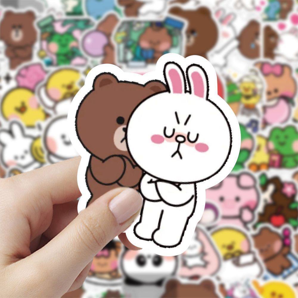新品120张不重复韩国ins可爱line布朗熊贴纸手账贴纸防水装饰贴画