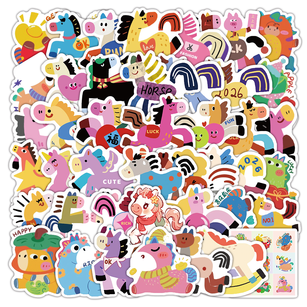 60张缤彩小马贴纸可爱卡通女孩儿童装饰手机壳行李箱防水封口贴画