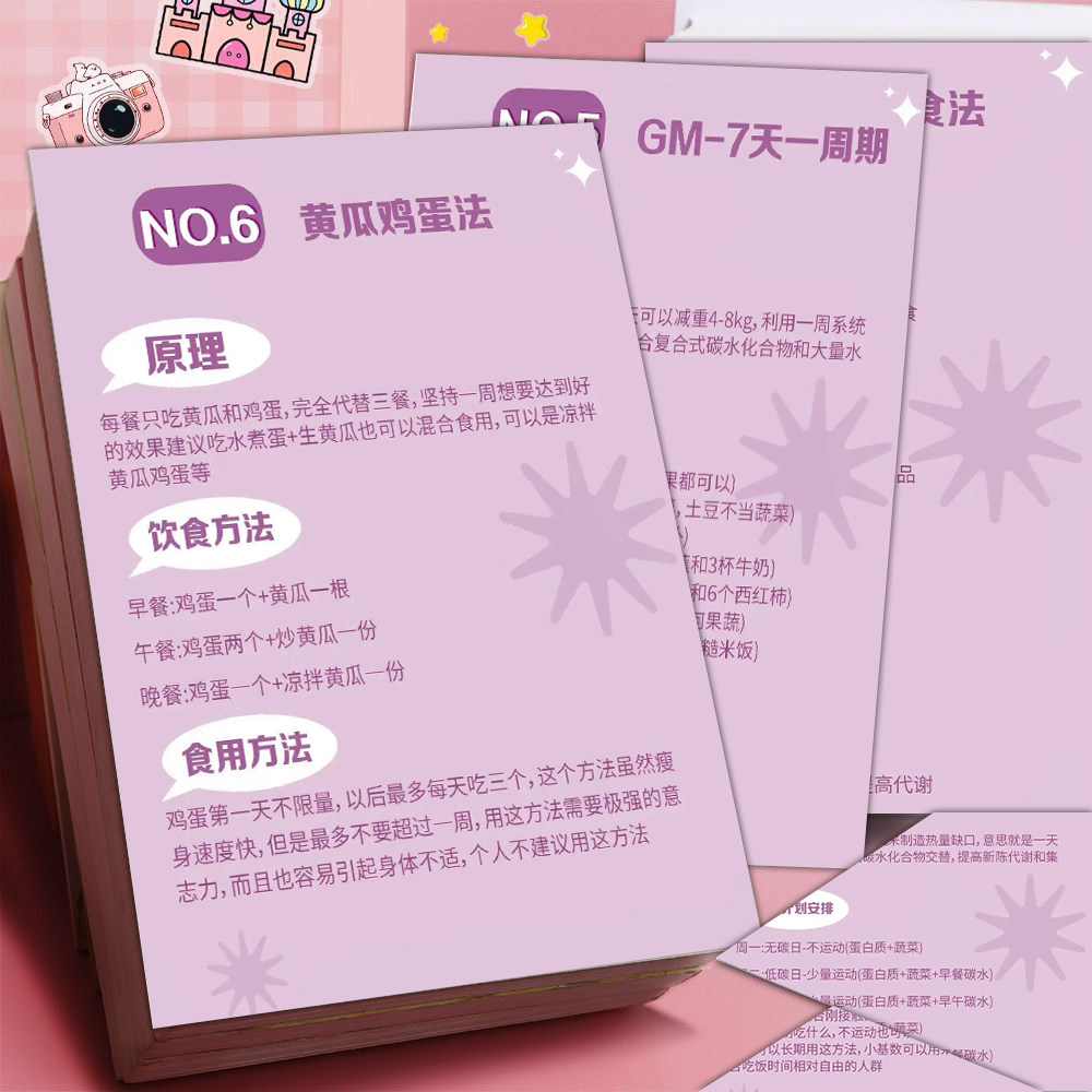 6张万能减肥方式贴纸GM-7 天一周期减肥法身材管理素材防水贴画