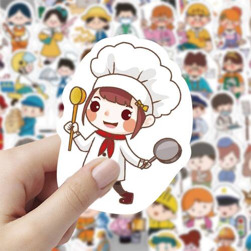 120张卡通职业人物趣味各行各业手创意可爱人物手机手账桌面贴纸