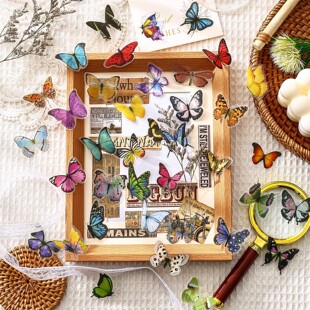 560张复古立体蝴蝶装 饰贴纸可爱彩色缤纷贴画粉黛复古文艺手机贴