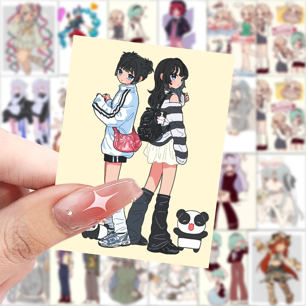 63张日系卡通少女贴纸二次元动漫装饰手机壳平板电脑防水贴画diy