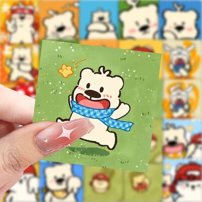 新款Hi宝和阿布贴纸可爱卡通小熊宠物表情包di手账本笔记本装饰贴