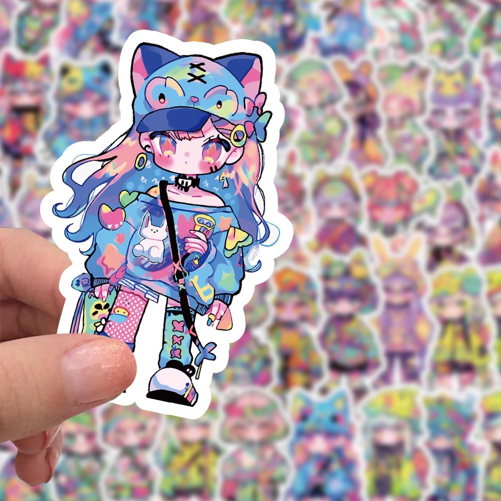 120张糖果女孩卡通彩绘多巴胺涂鸦贴纸ins手机装饰贴画防水不留胶