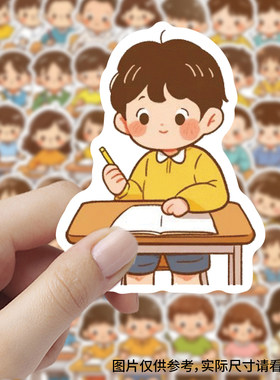 60张上课简笔画贴纸Q版卡通人物可爱学生手账装饰笔记本防水贴画