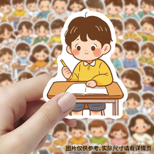 60张上课简笔画贴纸Q版卡通人物可爱学生手账装饰笔记本防水贴画