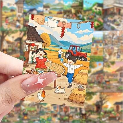新款农家小院贴纸卡通装饰DIY手机手账电脑笔记本行李箱贴画...