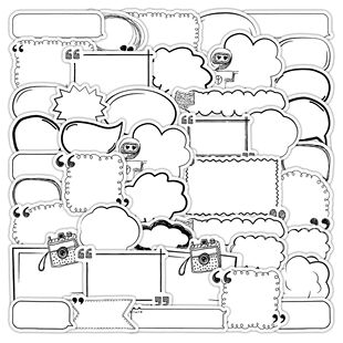 28张黑白对话框贴纸简约ins风便签小女孩儿童装饰行李箱防水贴画