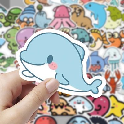 100张卡通可爱海洋生物卡通贴纸装饰搞怪手账diy防水手机表情贴画