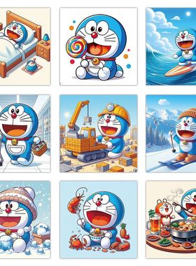 卡通124张哆啦a梦贴纸可爱搞怪头套叮当猫电脑行李箱手账防水贴画
