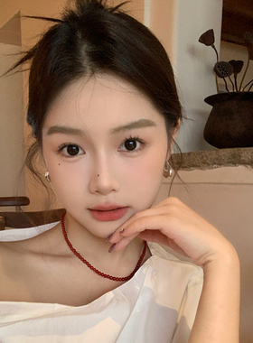 724STF复古红玛瑙串珠项链新中式圆珠小众轻奢锁骨链颈链