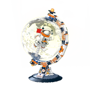 JAKI佳奇积木破晓地球仪航天模型男孩新年礼物宇航员益智拼装玩具