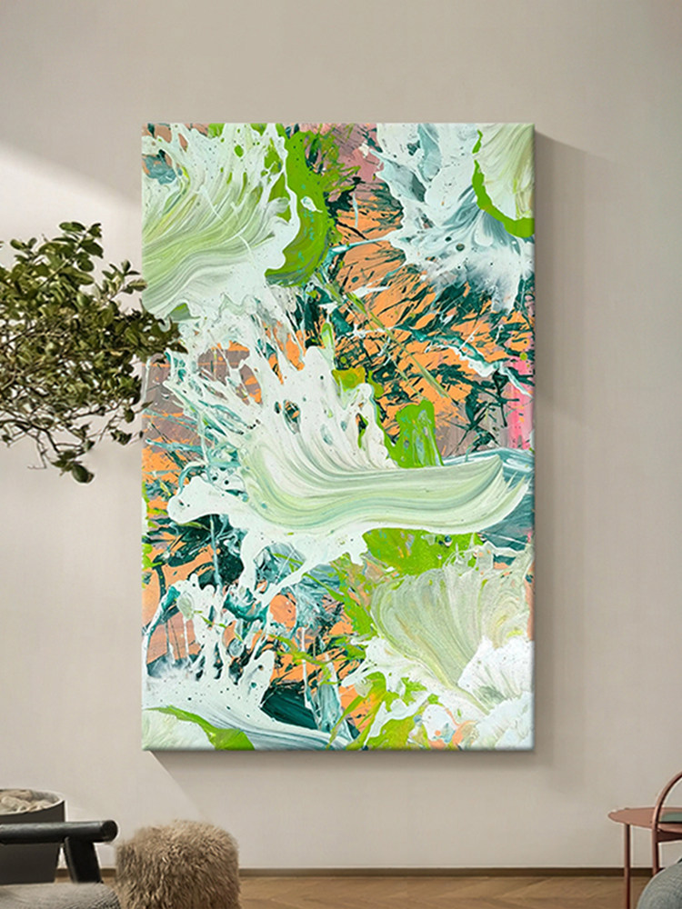 奶油风绿色系涂鸦手绘油画小众抽象派艺术客厅装饰画玄关丙烯挂画