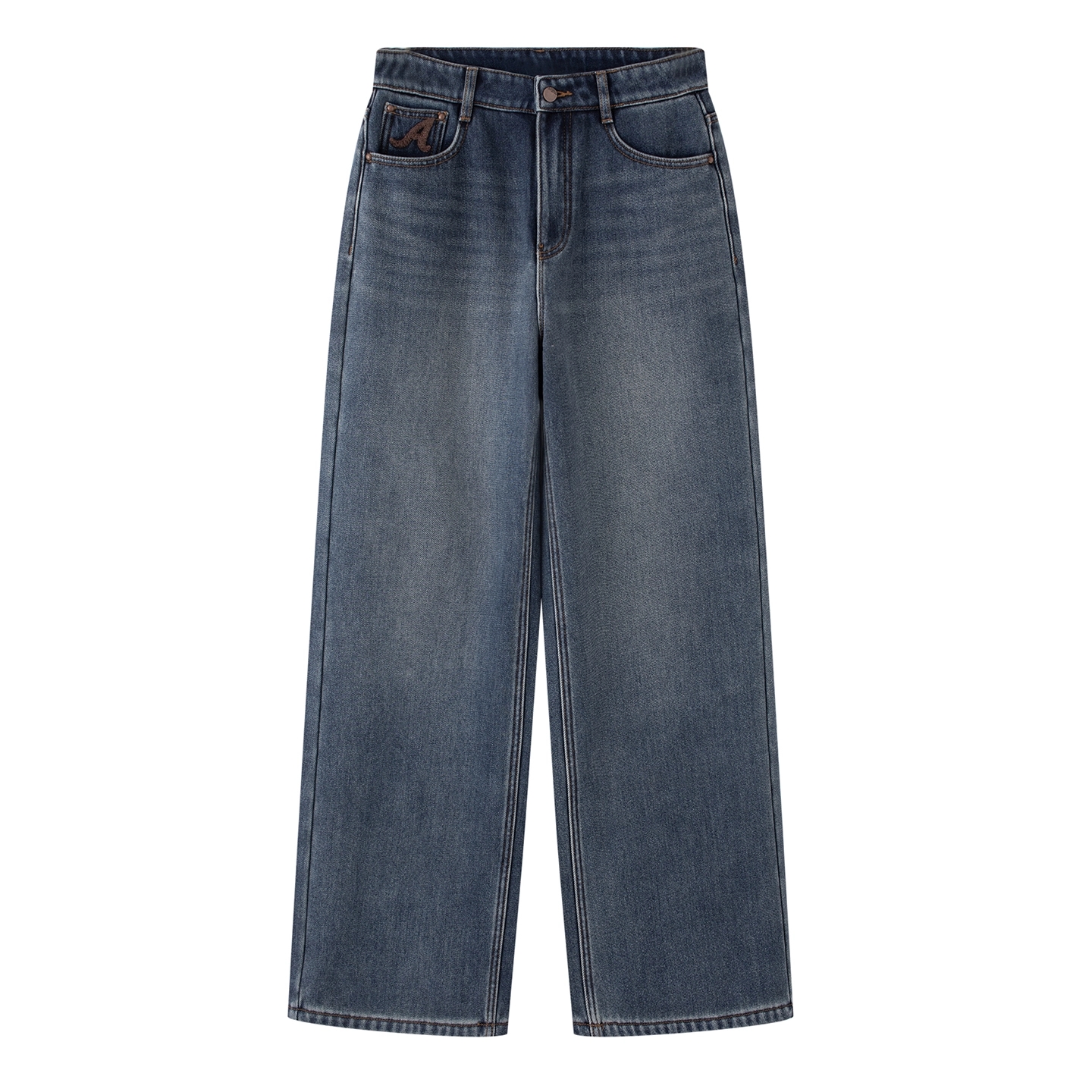 高腰百搭直筒加绒牛仔裤女