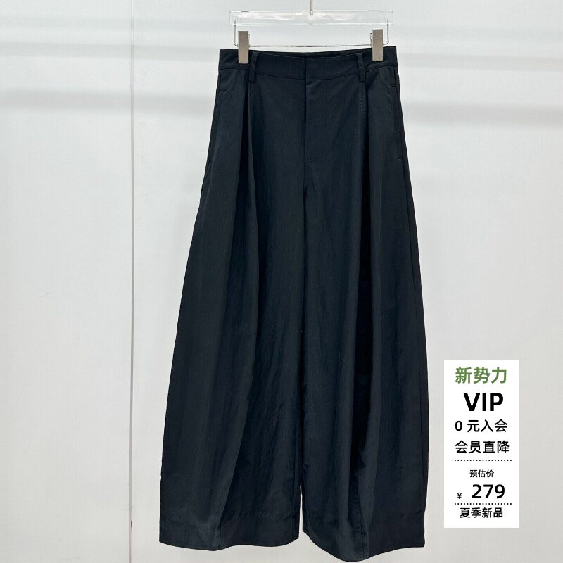 休闲风黑色直筒阔腿裤女春季高腰垂坠感通勤裤不易变形BR302111