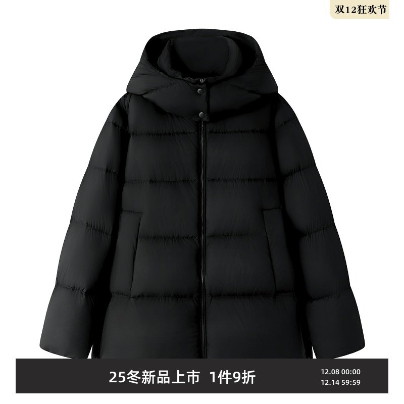 简约百搭宽松蓬松加后连帽羽绒服