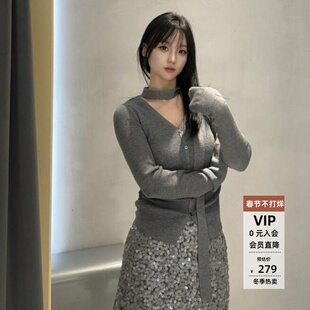 ariosea艾诺丝蕾官方旗舰店2026春款单排扣收腰V领针织衫BR801145