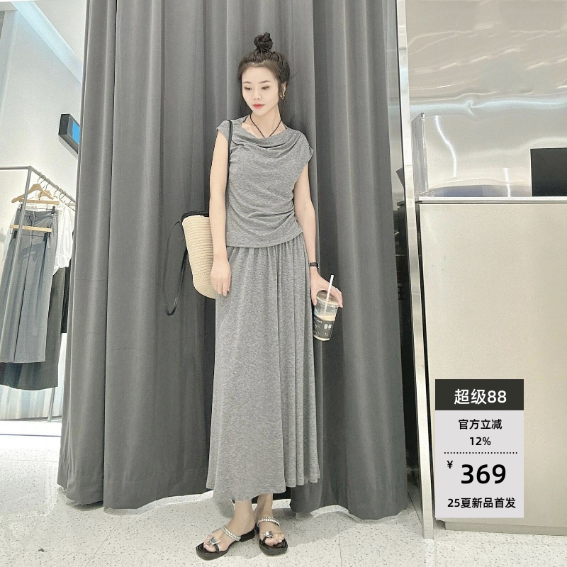 修身无袖T恤上衣半身裙两件套女