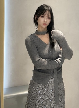 ariosea艾诺丝蕾官方旗舰店2026春款单排扣收腰V领针织衫BR801145
