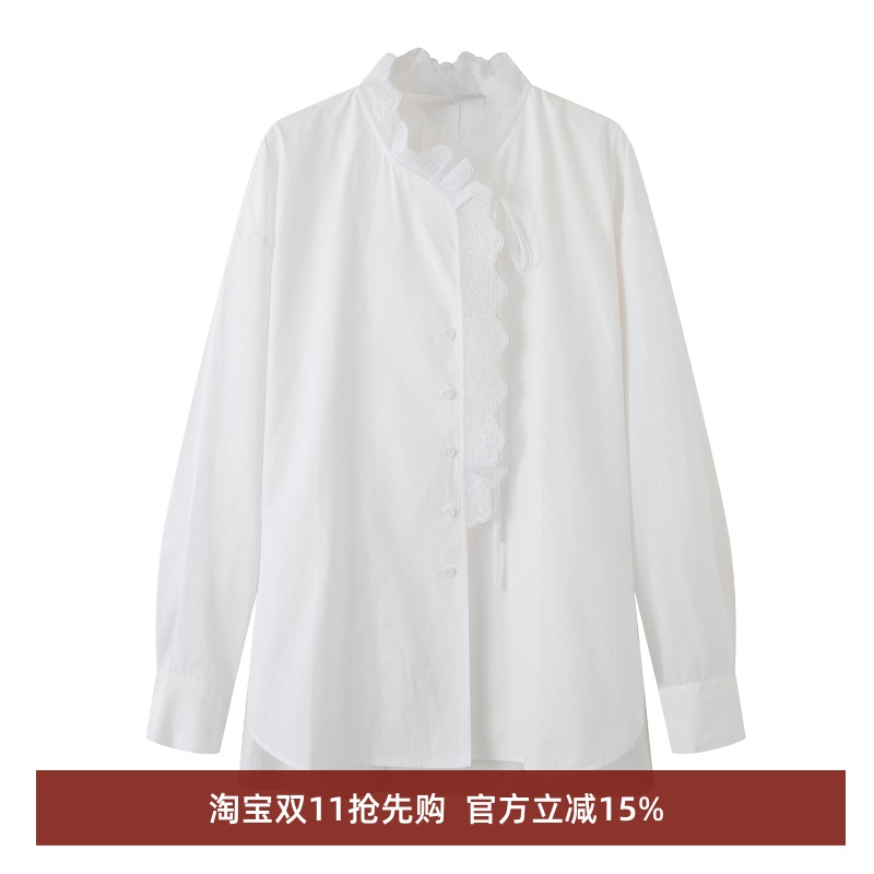 2025秋款蕾丝边拼接衬衫女上衣