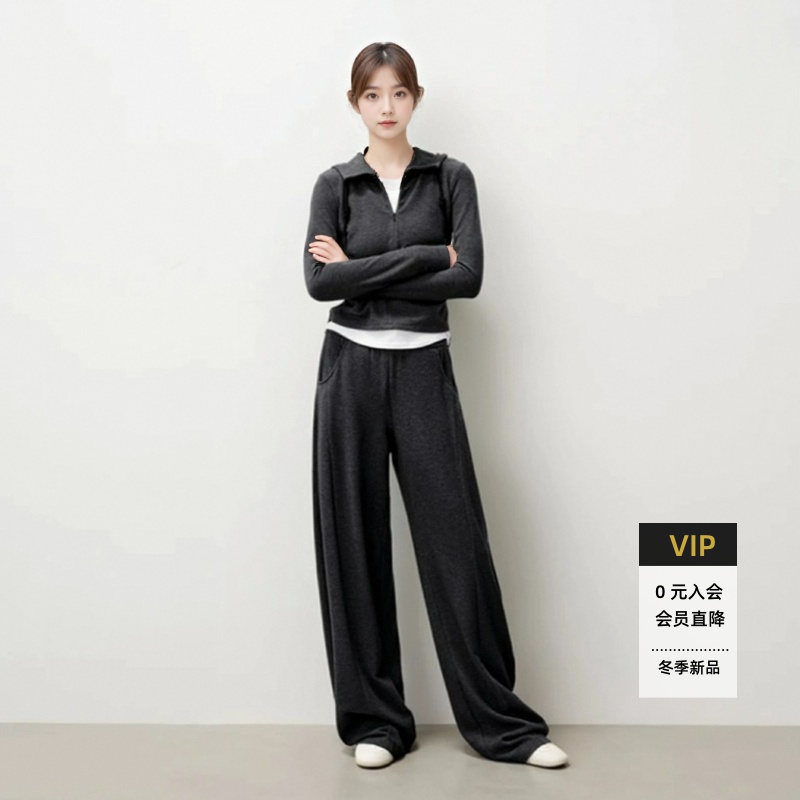 2025秋女装长袖修身抽绳连帽卫衣