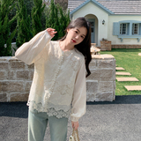 法式蕾丝镂空钩花衬衫外套女春秋2025新款白色衬衣百搭超火高级感，女装衬衫，浙宝B馆111（原065）