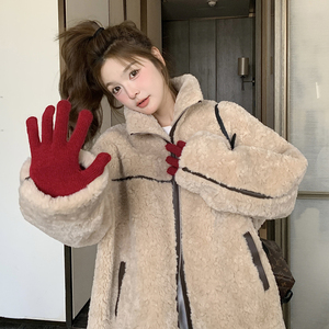 现货！数据好主推！皮条撞色羊羔毛外套皮毛一体1657-P215-K328，女装短外套，浙宝B馆111（原065）