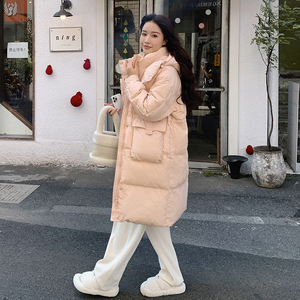 韩版中长款过膝连帽羽绒服女2025冬季新款加厚显瘦保暖白鸭绒外套图片