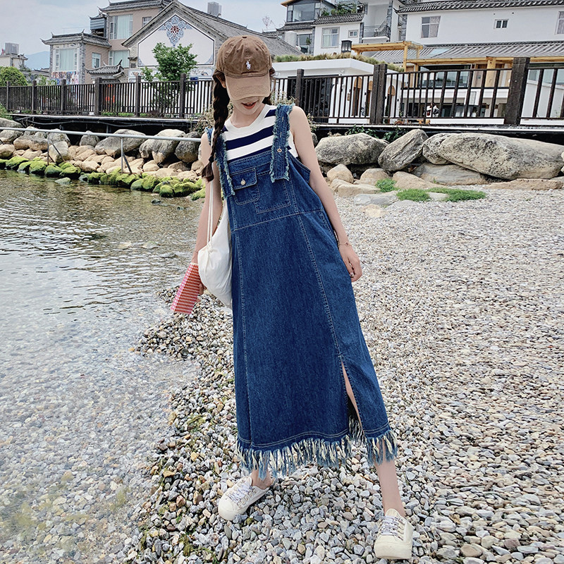 甜酷风百搭款开叉流苏牛仔背带连衣裙女夏2025新款爆款小众不撞衫,女装连衣裙,浙宝B馆111（原065）