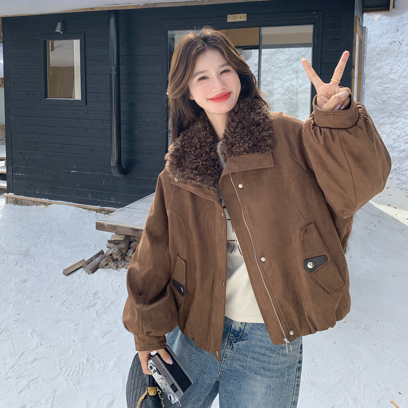 现货！！泰迪毛拼接毛领麂皮绒羽绒服外套ZB111-1659-P245-K368，女装羽绒服，浙宝B馆111（原065）