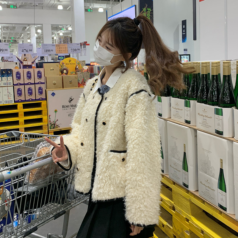 现货！撞色羊羔毛皮毛一体外套B111-8321-P185-k268,女装短外套,浙宝B馆111（原065）