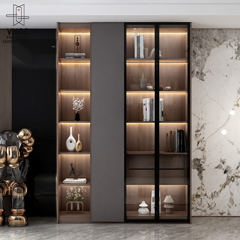 书橱一体到顶防尘书架落地展示柜