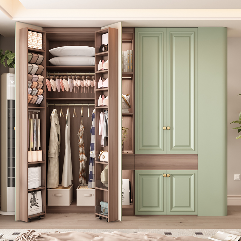 法式绿衣柜卧室家用实木定制ENF级环保欧松板现代简约分段大衣橱