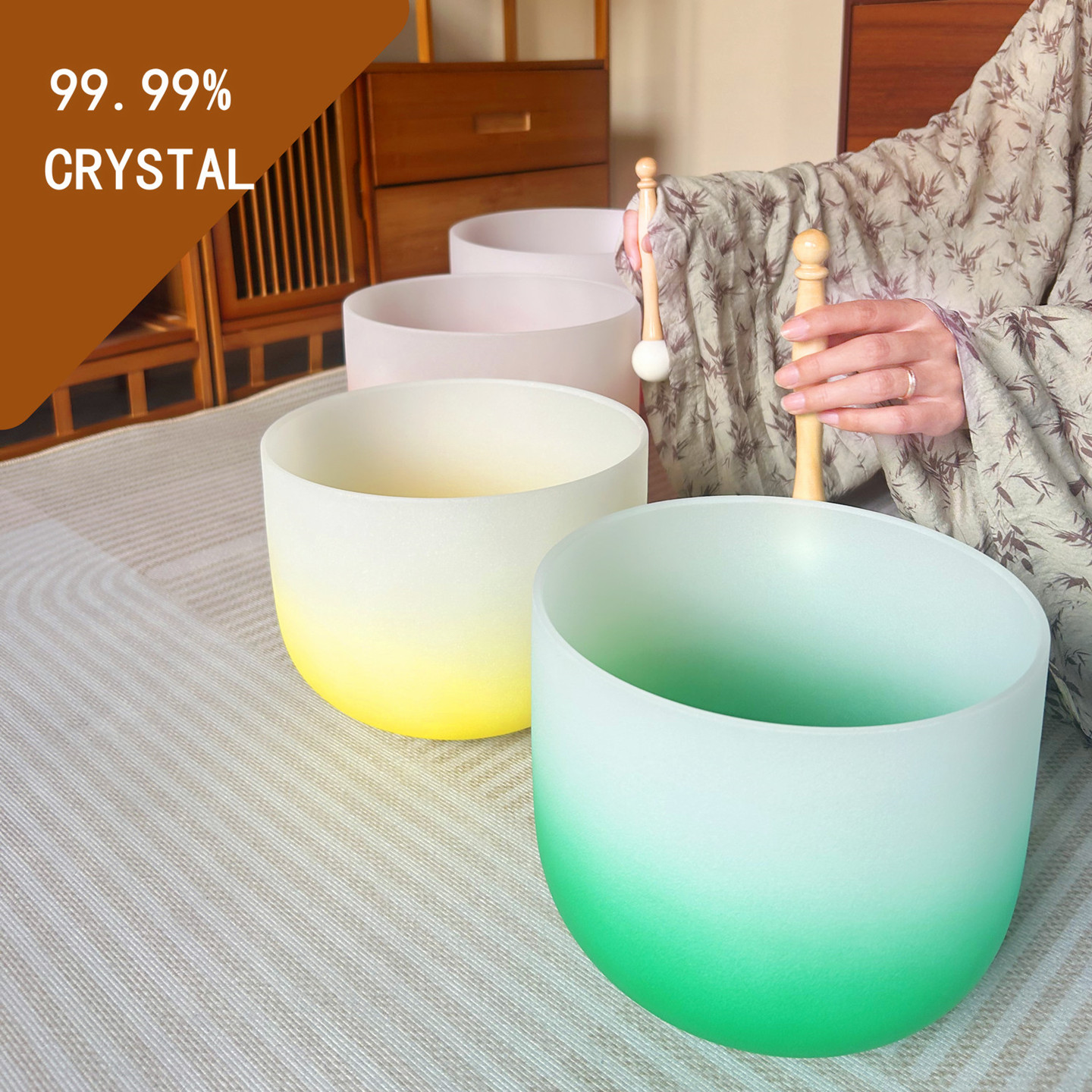 水晶钵瑜伽钵音疗钵颂钵套装彩色碗彩色水晶乐器渐变音钵