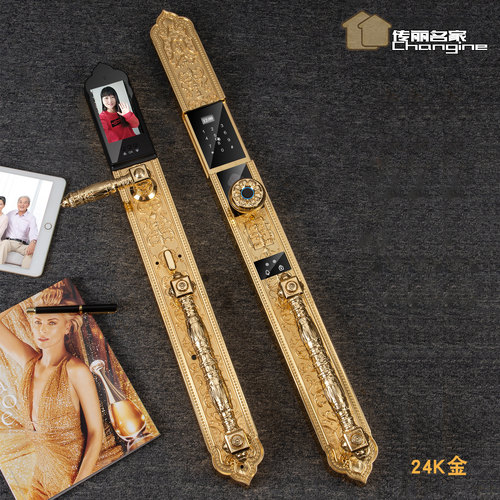 F02豪华别墅欧式指纹智能锁防盗门24K金纯铜锁芯入户门人脸指纹锁