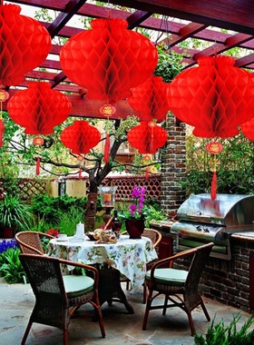 2026新款纸灯笼挂饰新年装饰结婚小灯笼红色树上福字户外蜂窝过年