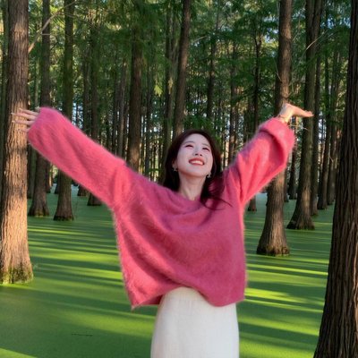 奶fufu树莓粉色马海毛毛衣女秋冬韩版慵懒高级感浣熊绒针织衫内搭