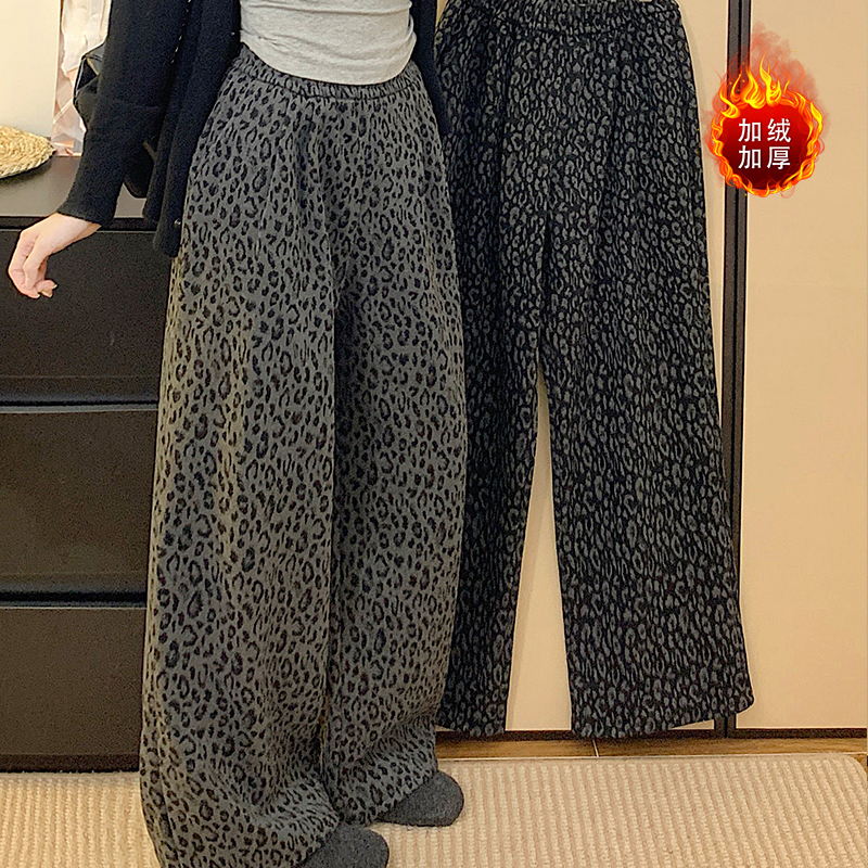 加绒 冬季休闲大码裤子 大码女装冬季大码阔腿裤遮肉显瘦长款裤