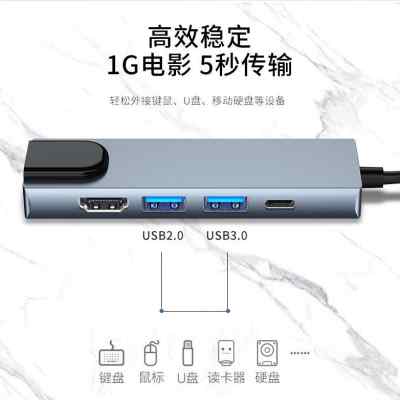 Type-C转LAN百兆网卡+HDMI高清+USB2.0+Type-C五合一HUB扩展坞