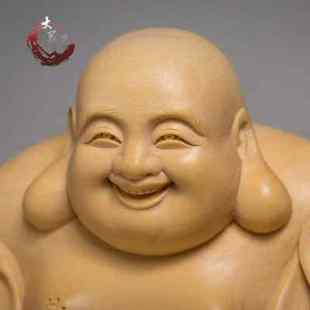 小叶黄杨木雕佛像 精品实木家居雕刻工艺品人物摆件笑面靠袋弥勒