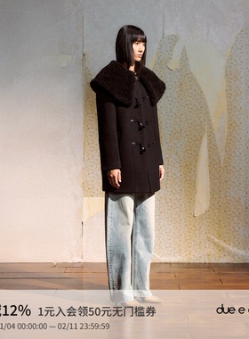 DUE E CHEN25AW大翻领毛呢外套女羊毛加厚保暖防寒百搭中长款大衣